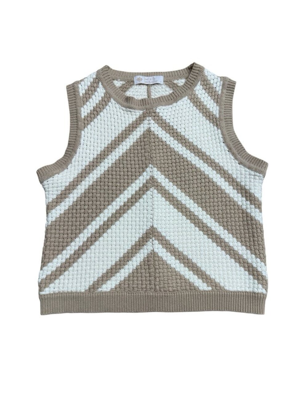 LEELA & LAVENDER TANK TOP CHEVRON WEAVE KNIT SIZE S NEUTRAL COASTAL CAPSULE